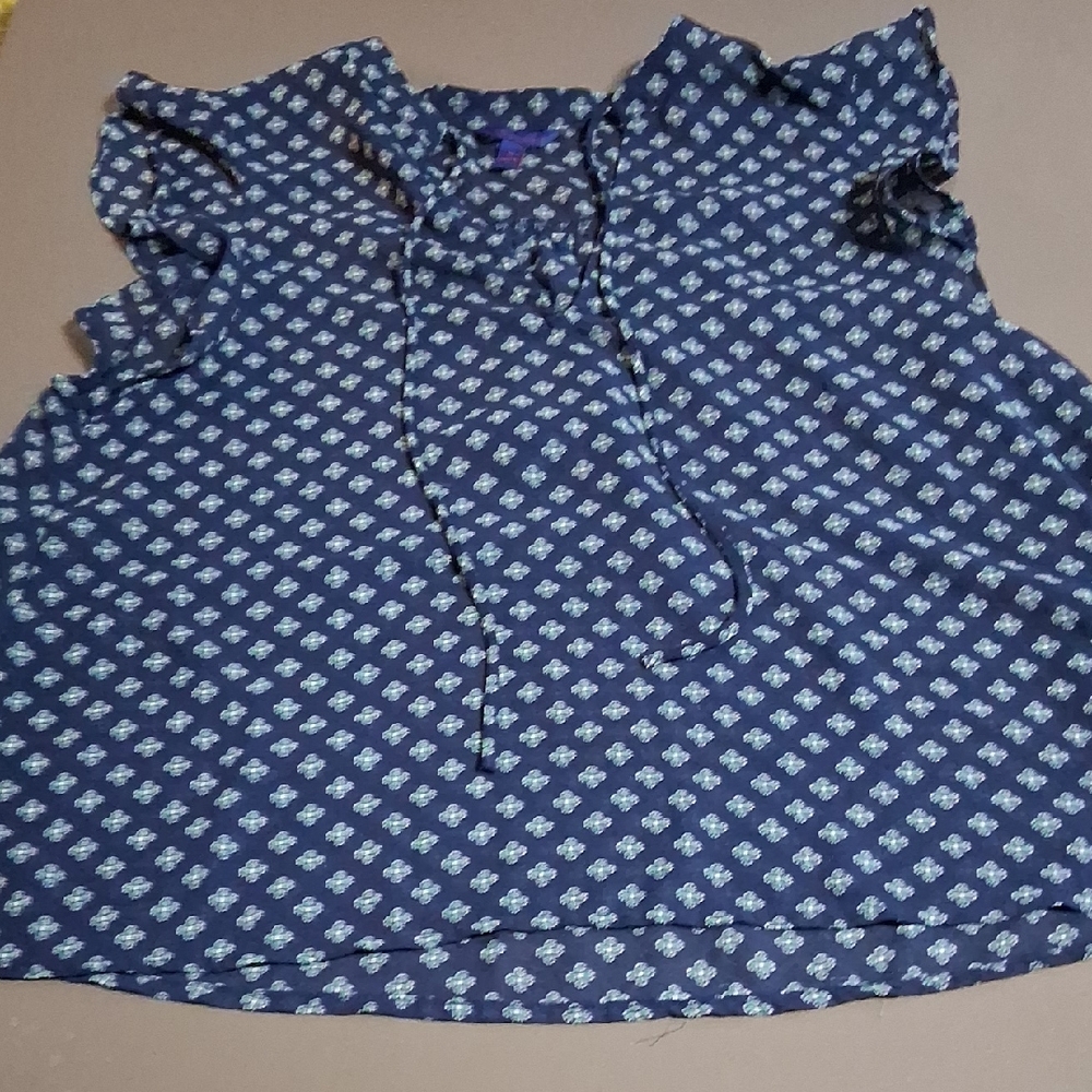 Aeropostale Navy and Green Patterned Top Butterfly Shoulder Sleeves M Juniors